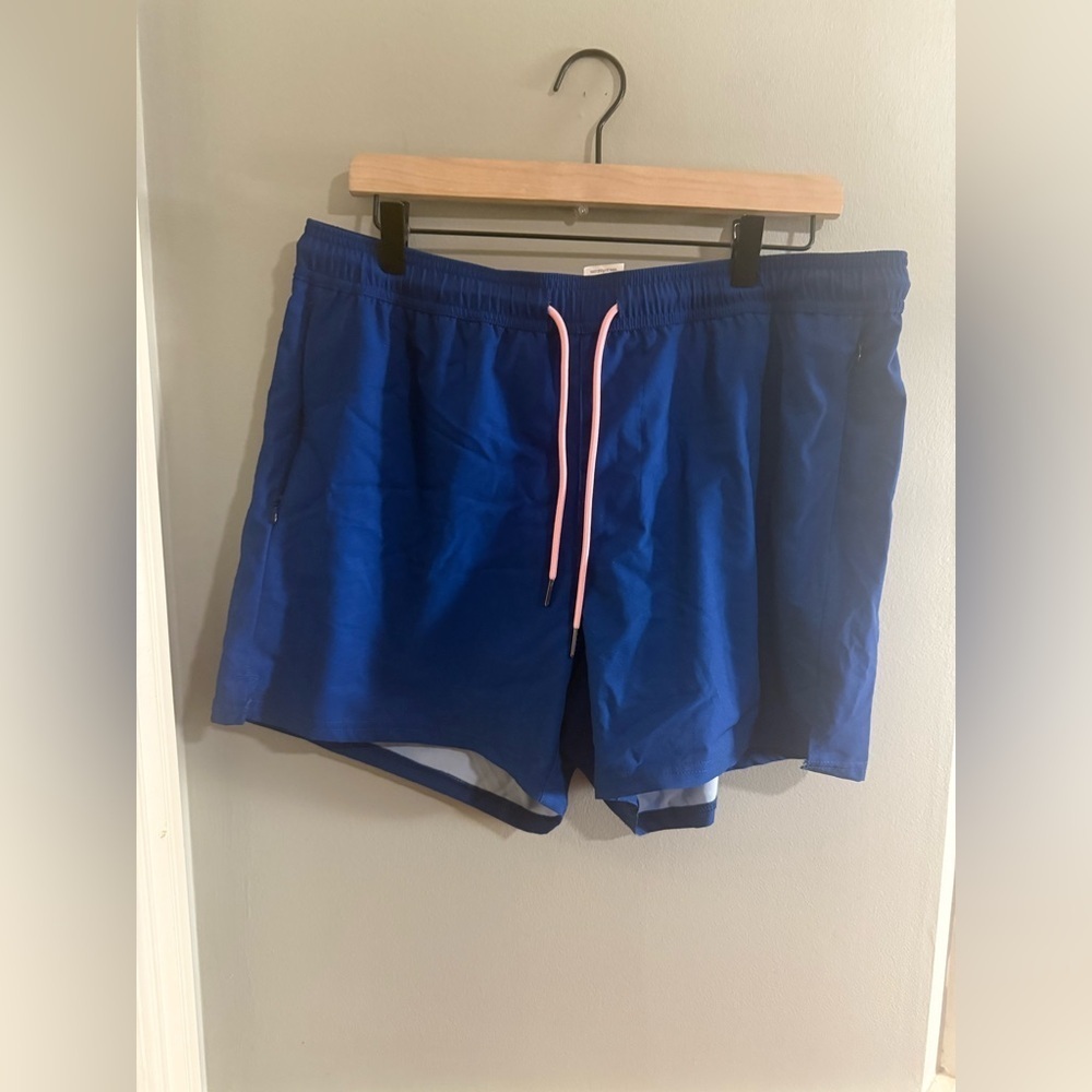 Surfcuz Blue Swim Trunks with Pink Drawstring